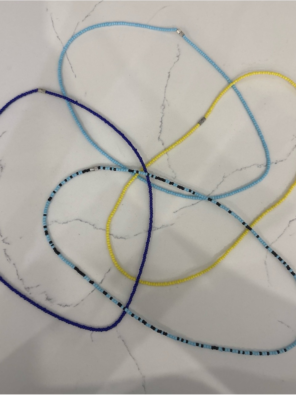 Beaded Necklace Set - Blue, Light Blue, Yellow